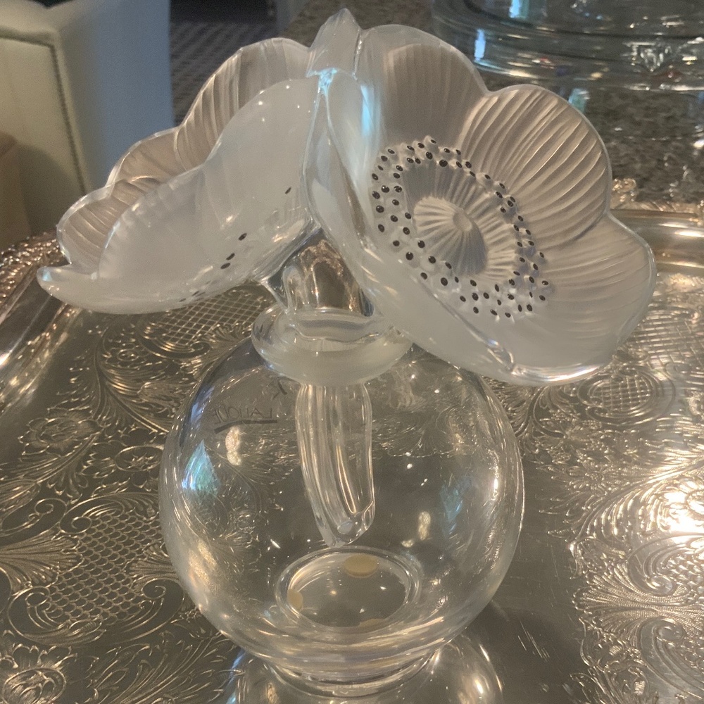 Lalique 1980’s Extra Large Crystal Les Anemone Perfume Bottle 6.5”H